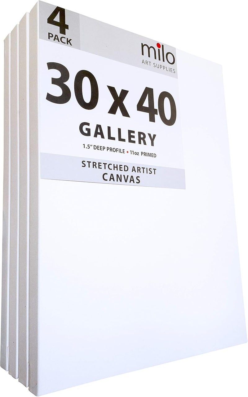 Milo Stretched Artist Canvas | 30x40 inches | 4 Pack | 1.5” inch Thick Gallery Profile | 11 oz Primed Large Canvases for Painting, Ready to Paint Art Supplies for Acrylic, Oil - Image 1